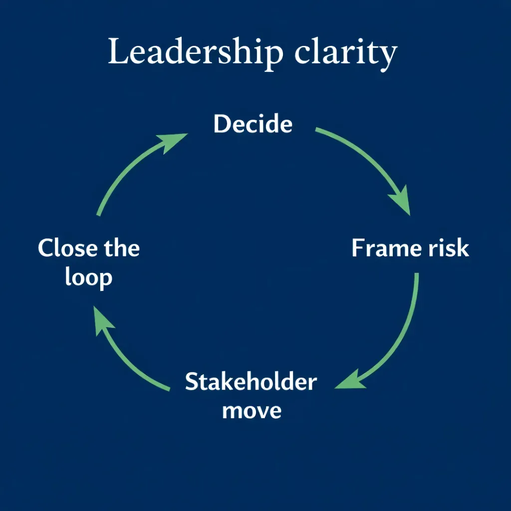 Diagram of a four step leadership decision cadence.