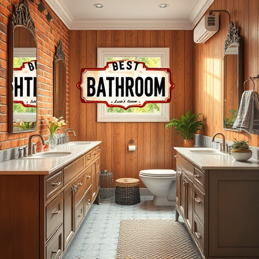 A beautifully designed blog cover image showcasing a bathroom vanity in Red Cross, North Carolina. The centerpiece is an elegant vanity featuring intricate folk art patterns in vibrant blues and earthy greens, representing tranquility and natural beauty. Surrounding the vanity are whimsical soap dispensers shaped like local wildlife, including a Carolina wren and a painted turtle, adding character to the scene. The warm backdrop includes rustic wooden beams and decorative potted plants, creating a cozy and inviting ambiance. The folk art style features exaggerated curves and bright colors, with floral motifs and nature-inspired designs that reflect the essence of Red Cross. This serene setting evokes a sense of calm and creativity, ideal for inspiring readers on bathroom décor ideas while highlighting the charming vanity.