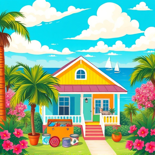 Alt text: "Blog cover image illustrating a small bathroom remodel in Belmont, North Carolina, featuring a transformed cozy space with a vintage clawfoot tub surrounded by potted plants and colorful bath accessories. The floor is decorated with an intricate mosaic of earthy-toned tiles, and light filters through a frosted window with soft curtains. A playful rubber duck sits on the tub's edge, complemented by whimsical wall art with nature-inspired abstract designs next to a modern sink, all set against a soothing pastel backdrop. A rustic wooden shelf displays organized bath essentials and handmade soaps, creating a serene and inviting atmosphere in soft pastel hues of blue, green, and warm yellow, perfect for inspiring readers interested in home renovations."
