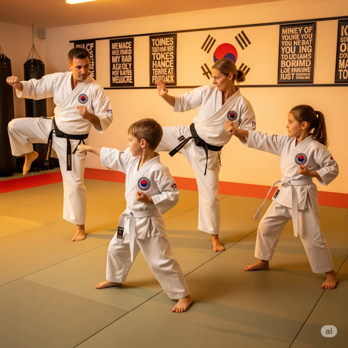 a family training in martial arts classes