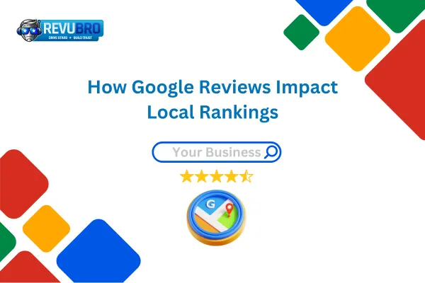 alt="RevuBro graphic showing Google reviews impact on local SEO rankings"