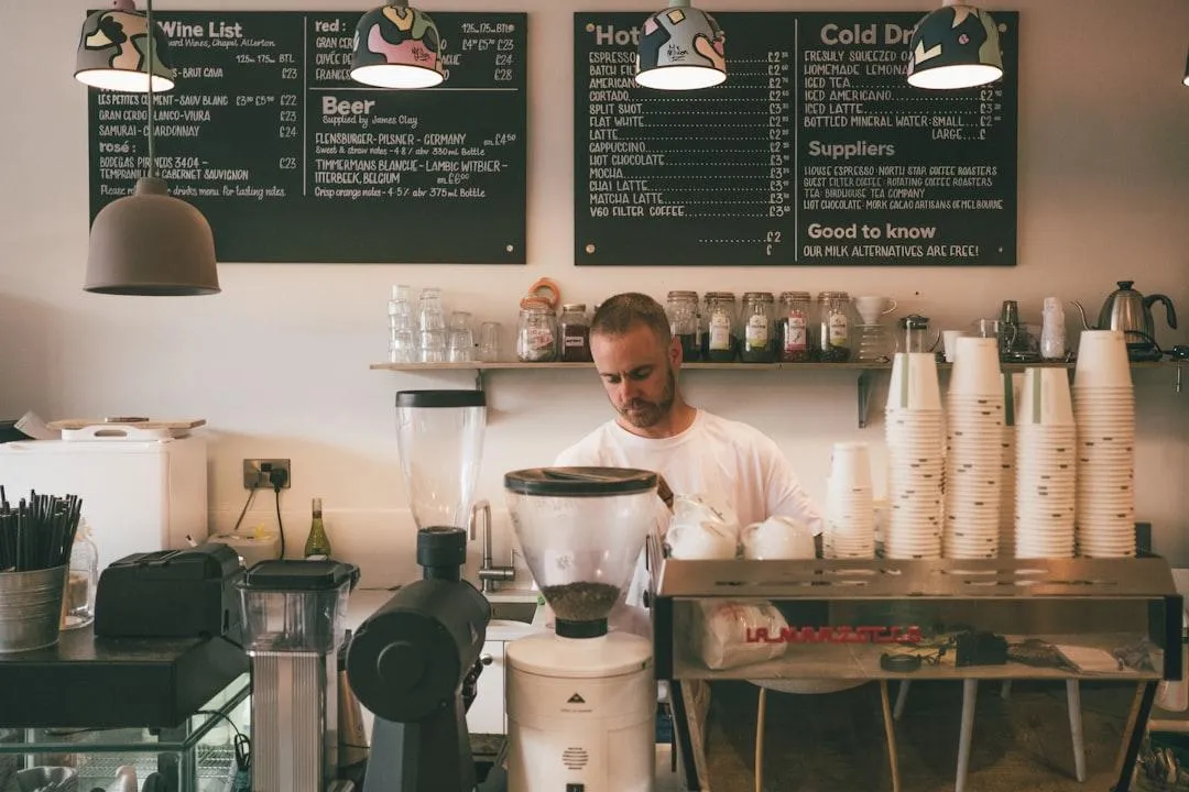 Coffee shop owner working