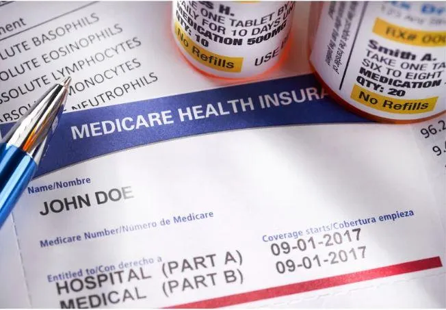Medicare card and prescription bottles