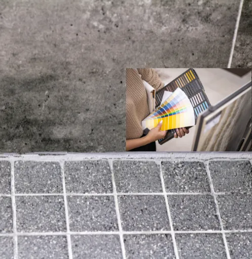 Close-up image of a tiled floor with fresh grout lines