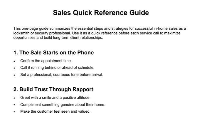 Sales Quick Reference Guide