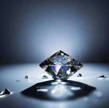 Polished diamond illuminated by a spotlight, standing out among other stones, symbolizing a standout business with a unique 'Signature Solution.