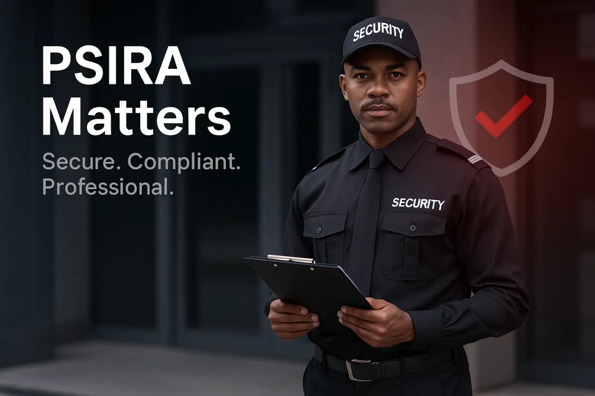 PSIRA registered security officer ensuring business compliance in South Africa.