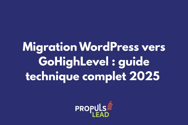 Interface de migration WordPress vers GoHighLevel avec étapes de transfert de contenu