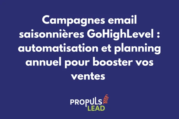 Interface de création de campagne email saisonnière automatisée dans GoHighLevel avec calendrier annuel