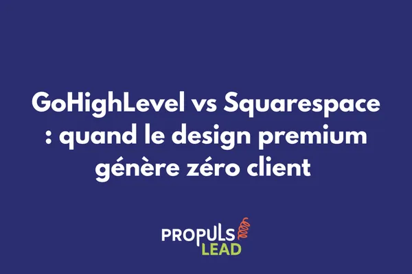 Comparatif GoHighLevel vs Squarespace montrant un site élégant à 0% de vente versus tunnel simple à 12% de conversion