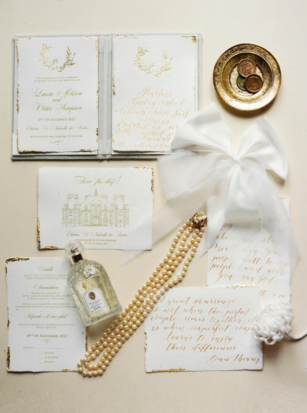 white wedding favors and notes from loved ones