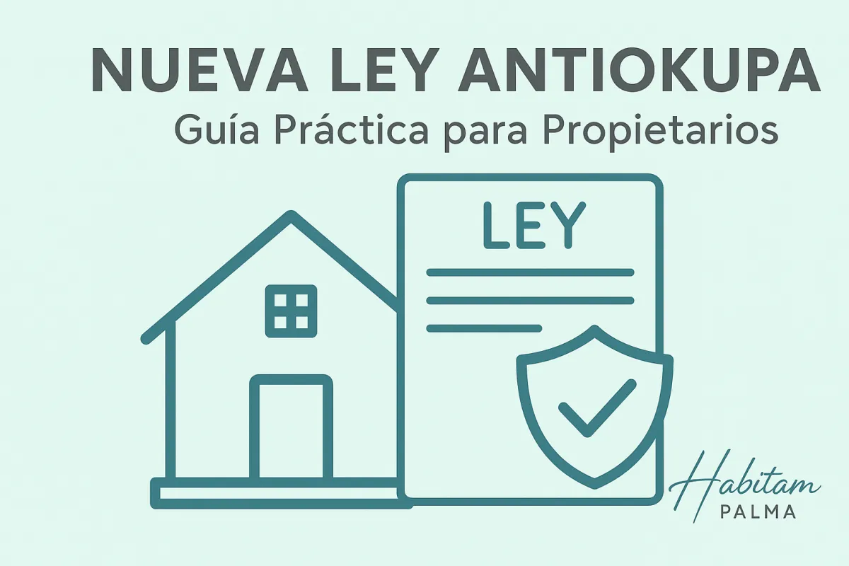 Infografía explicando los principales cambios de la nueva Ley Antiokupa en España aprobada el 5 de abril de 2025, dirigida a propietarios de inmuebles en alquiler.