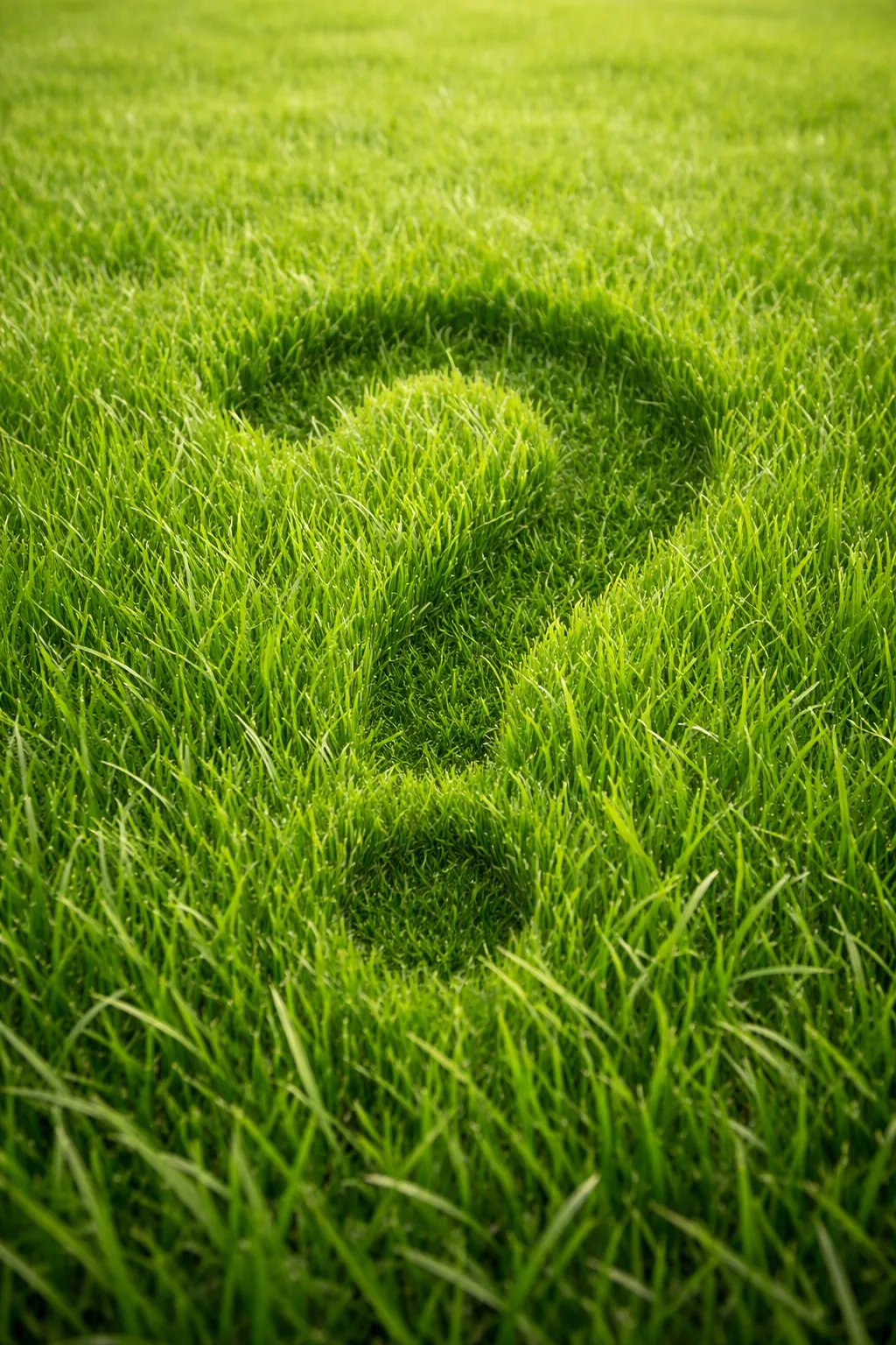 Question mark formed in healthy grass illustrating uncertainty around spring pre-emergent timing in North Texas lawns