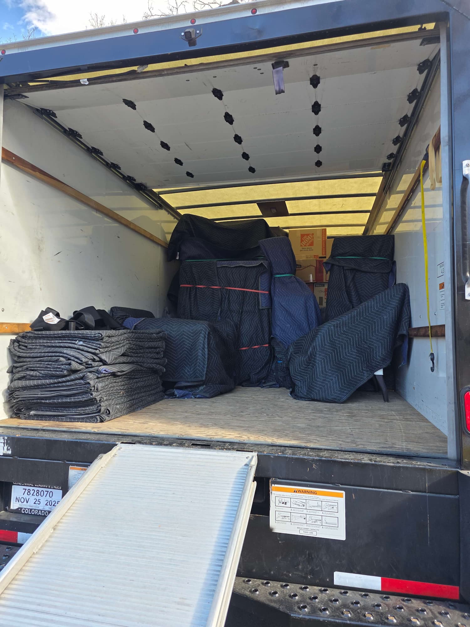 A moving truck efficiently packed