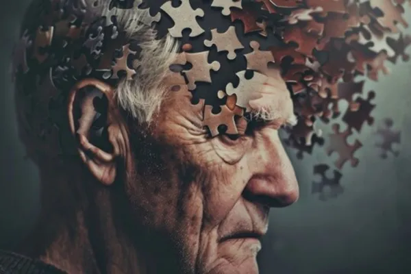 An elder man with puzzles pieces highlighted showing the connection between sleep apnea and Alzheimer's disease