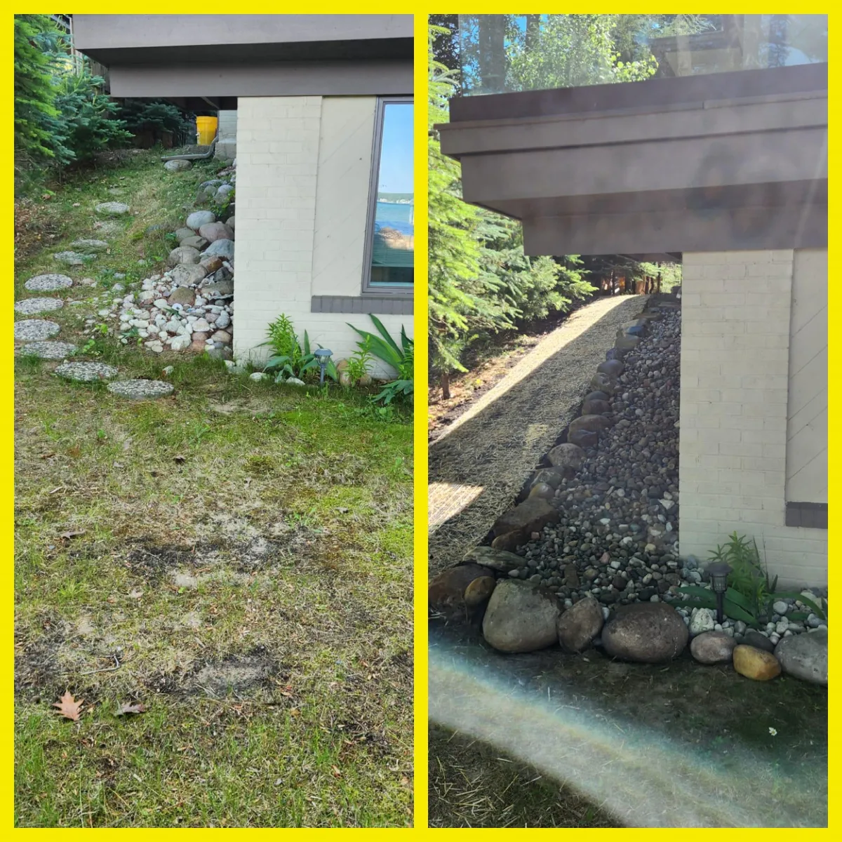 Before and after of a beautifully renovated side-of-the-house pathway
