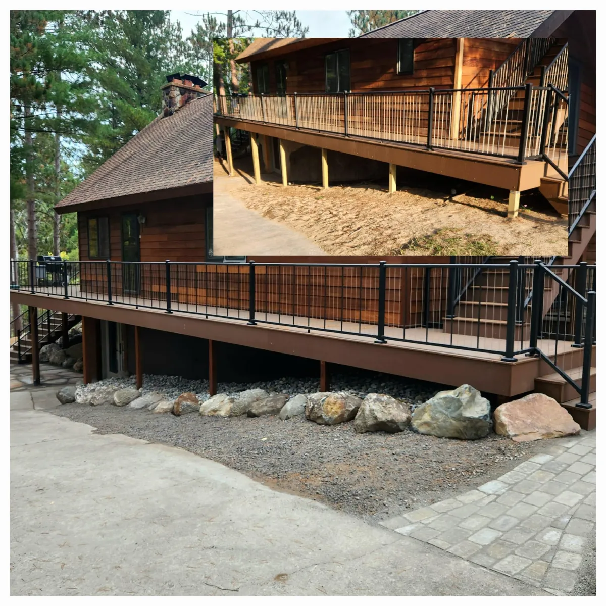 Before and after of a houses side pathway being restored