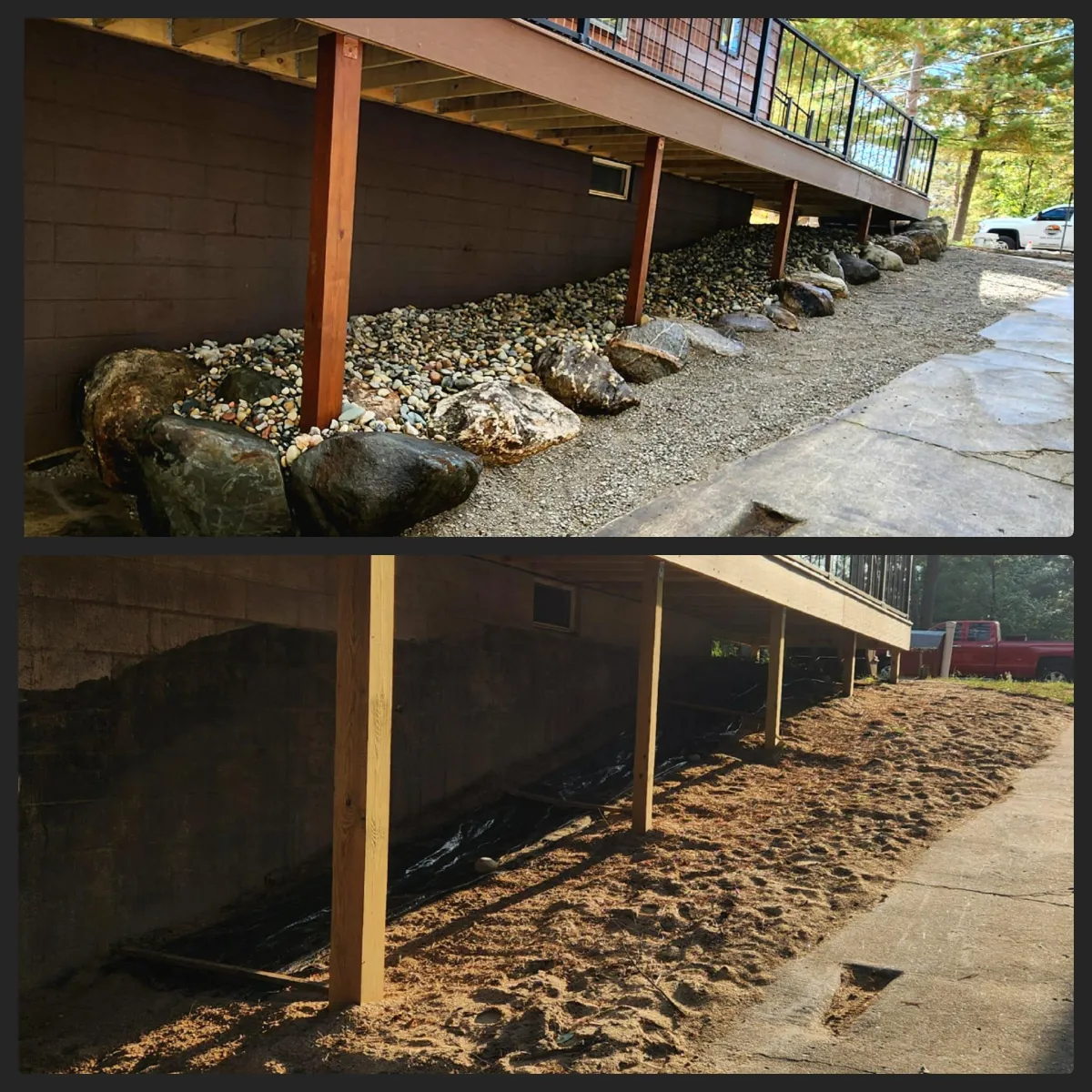 A before and after of a pathway in much need of restoration