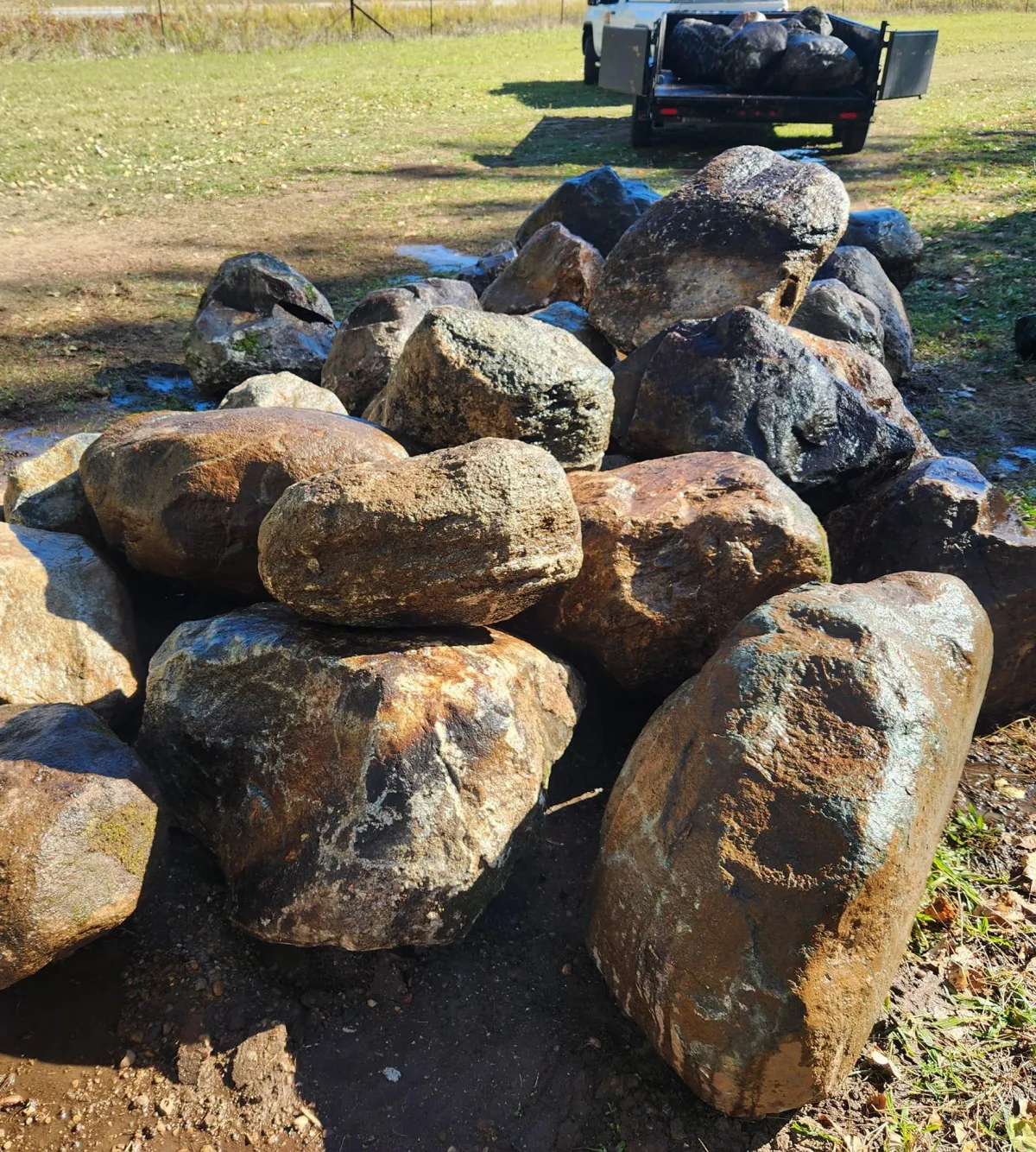A fresh pile of boulder ready for the next Landworks project