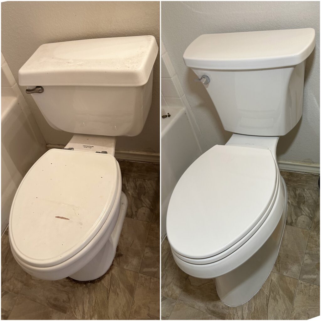 Old toilet versus new toilet in Bakersfield bathroom