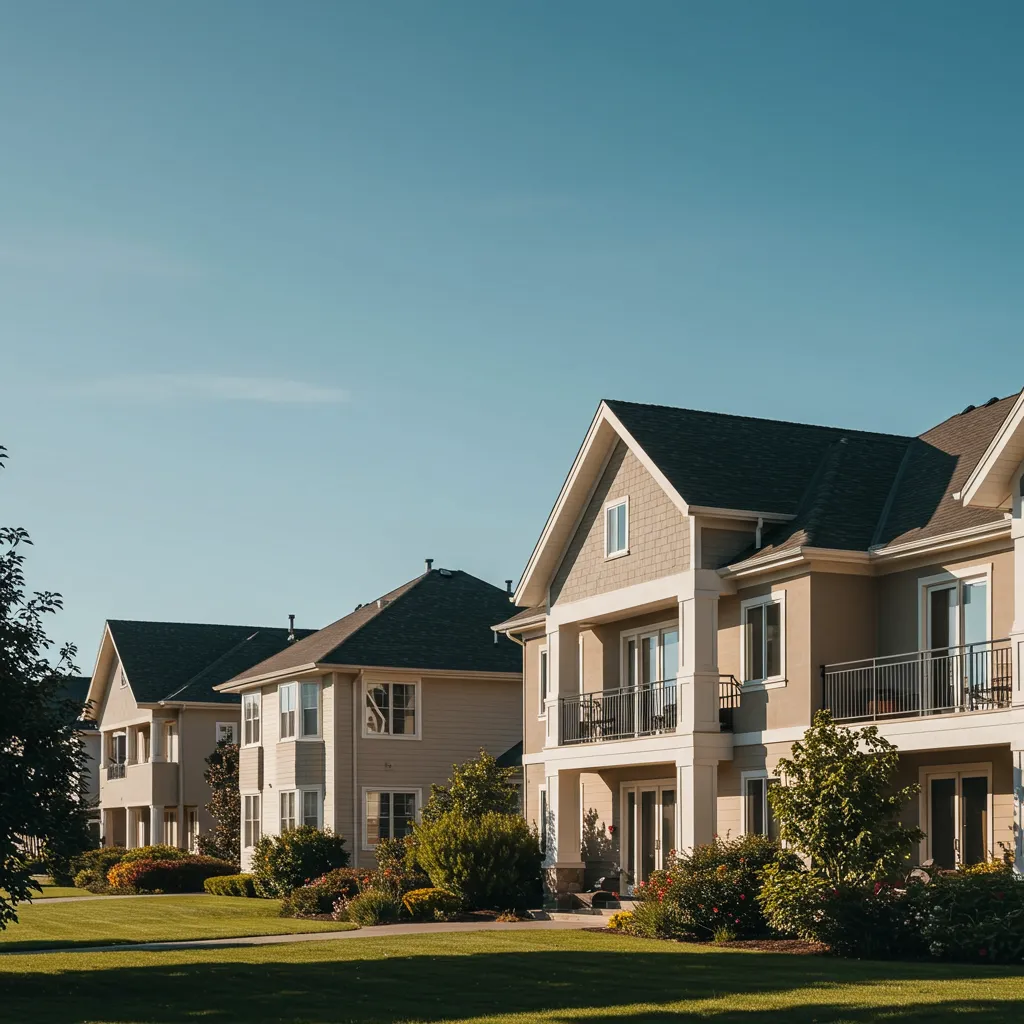 Upscale residential community in Bergen County, New Jersey with well-maintained landscaping, elegant townhome-style buildings, and a calm, refined suburban atmosphere.
