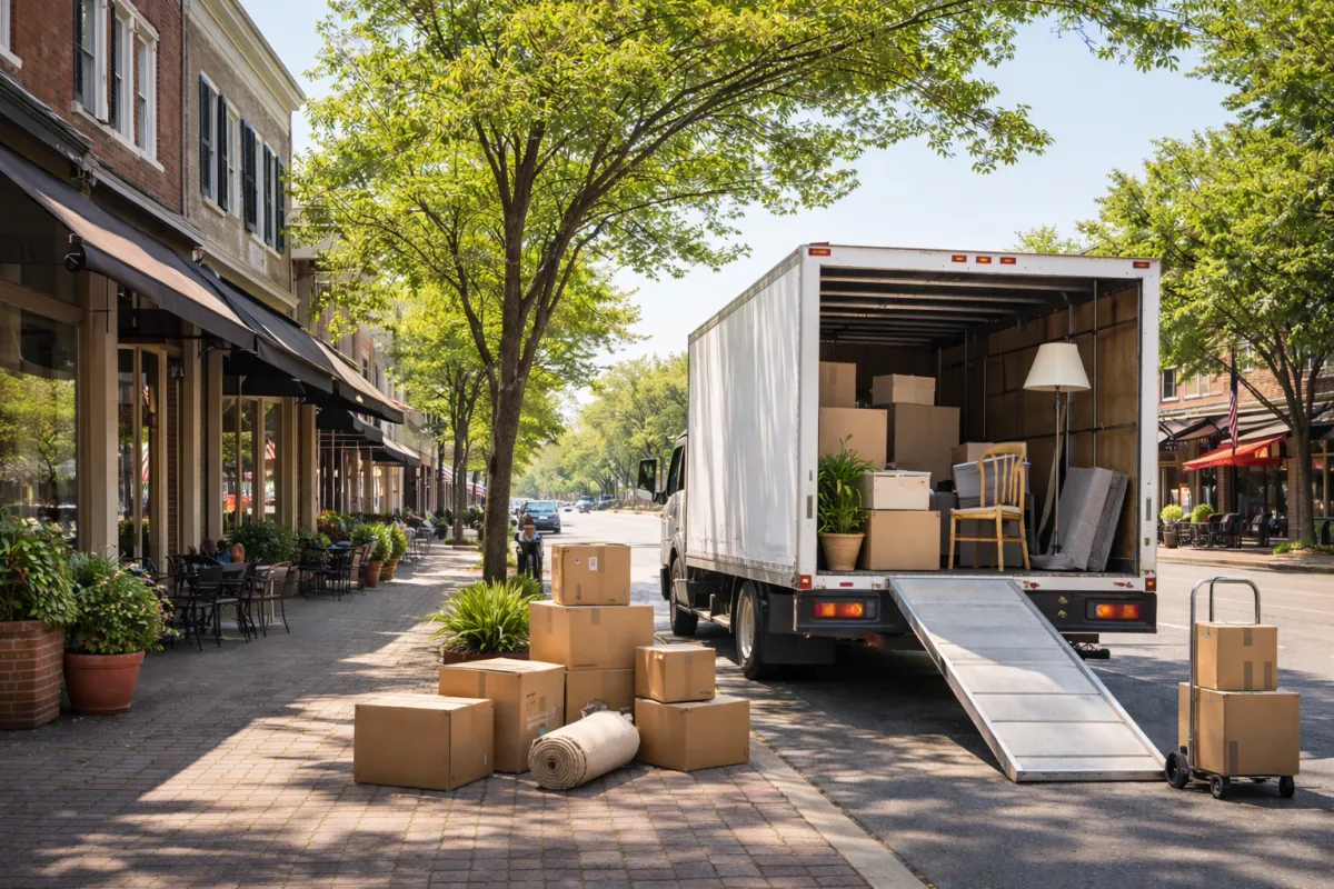 Moving boxes on a sunny street