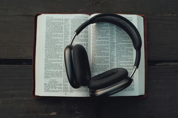 bible and headphones