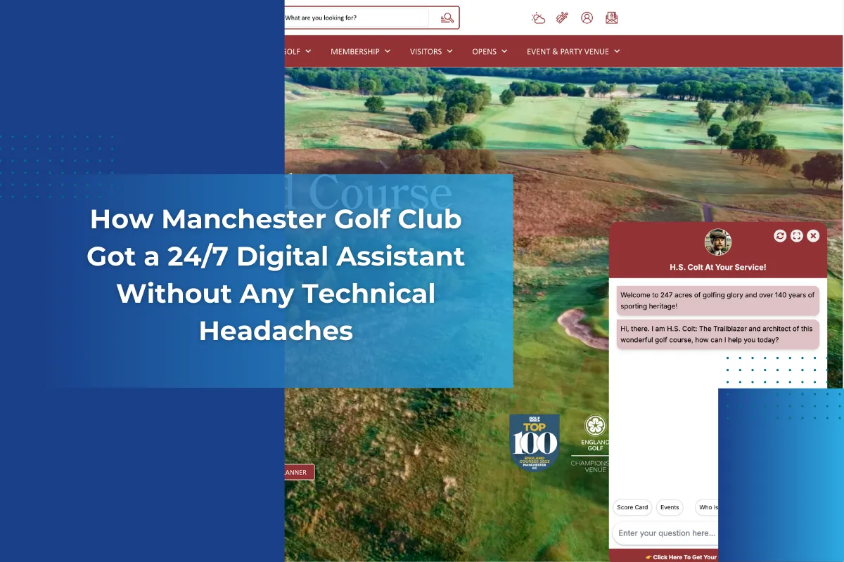 Manchester Golf Club professional using AI chatbot for seamless member service management in luxury golf club setting