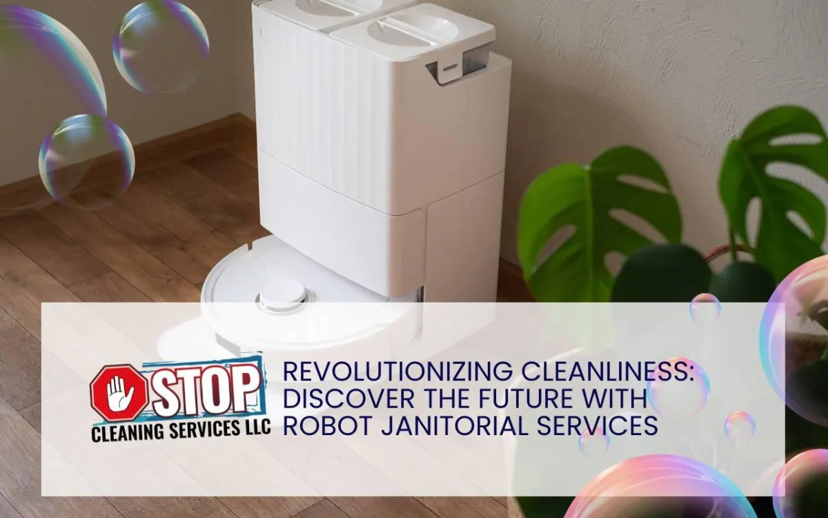 Robot janitorial services cleaning an office space