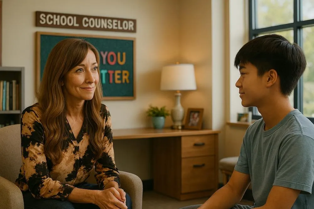 School counselor Alison Greene discovering hidden strengths in a student during a supportive counseling session