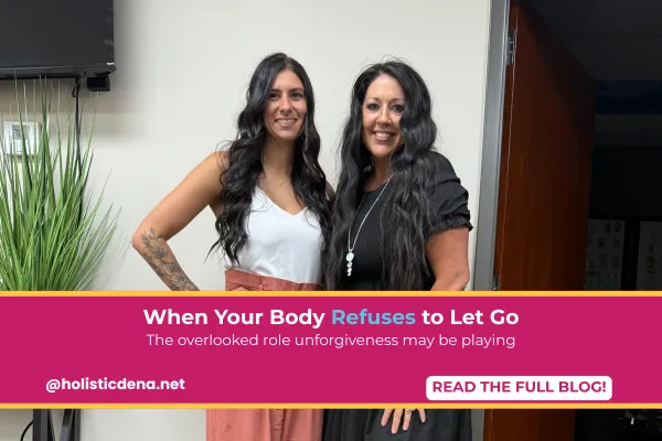 Sweet Liberation blog cover showing two women in pink blazers with the title “Closing the Legal Loophole: How Unforgiveness Acts as a Fat-Storing Hormone.