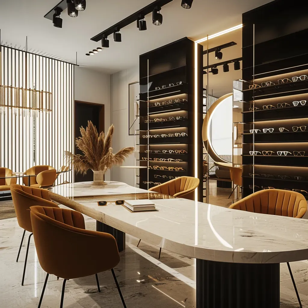 Luxury eyewear display in a boutique setting
