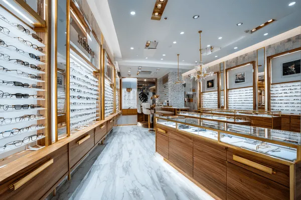 Luxury optical boutique interior showcasing designer eyewear in California independent practice