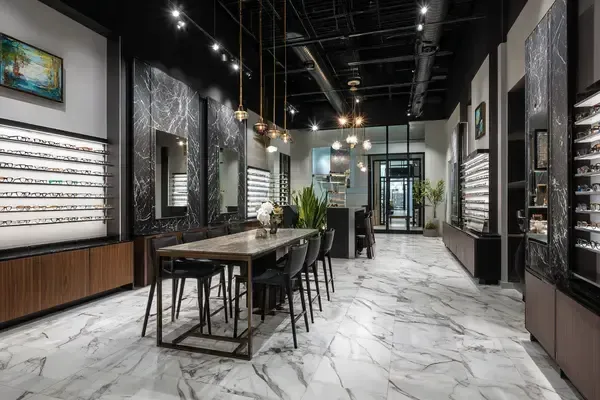 Luxury optical boutique interior showcasing designer eyewear for Black Friday 2025