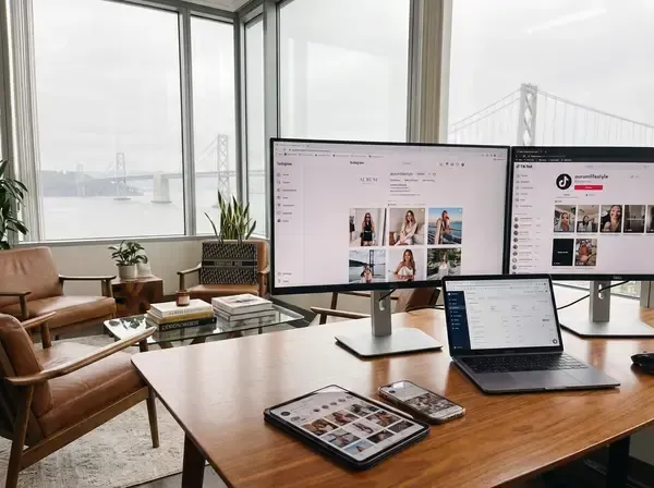 Luxury brand social media marketing strategy workspace in San Francisco Bay Area office