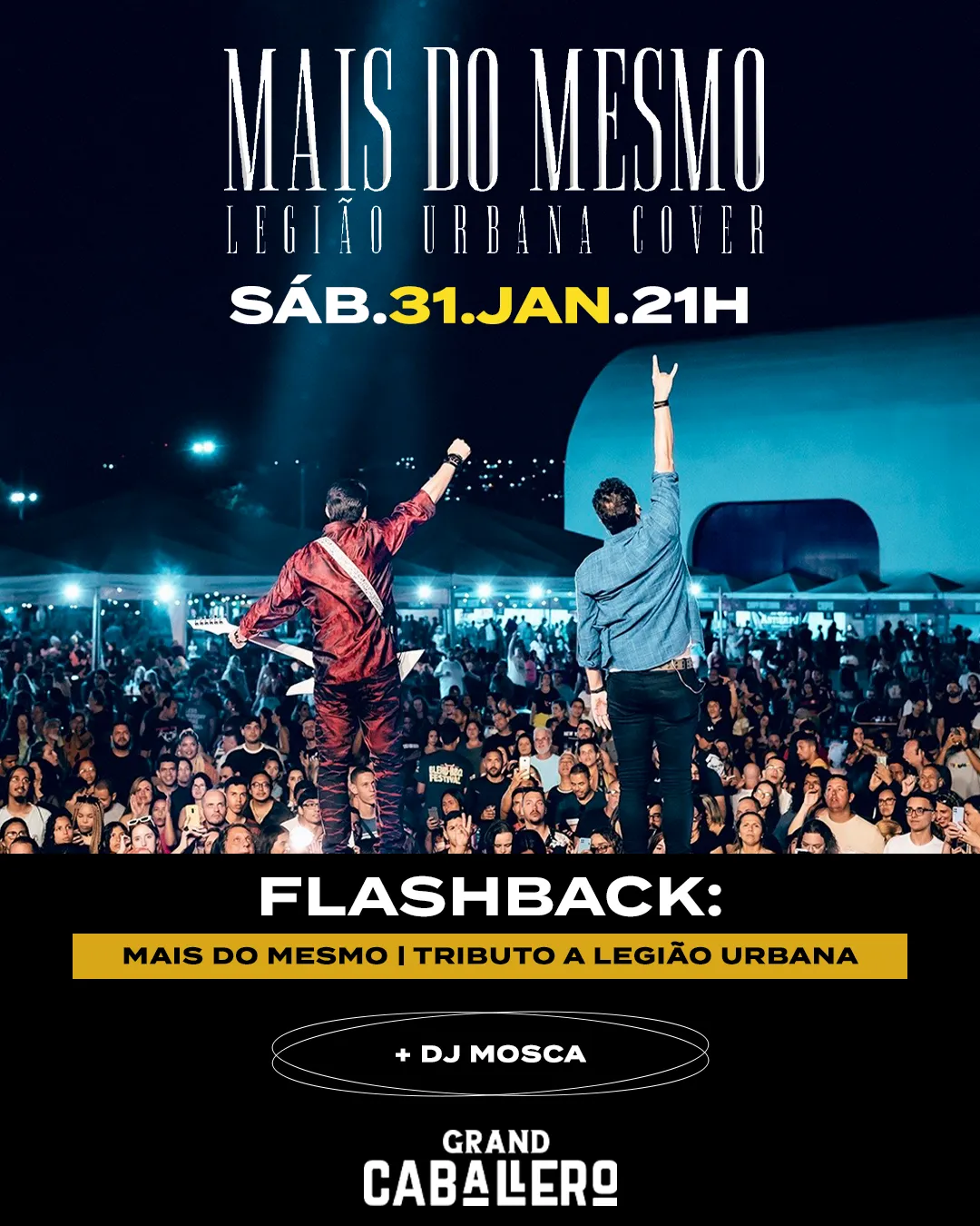 Palco do Grand Caballero com banda de música ao vivo e iluminação lounge.
