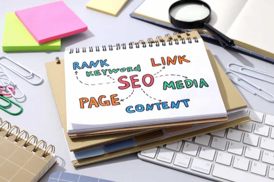 How many internal links per page idea diagram chart on notebook for best SEO