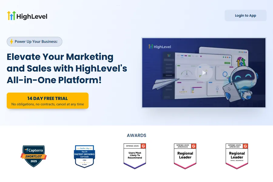 GoHighLevel screenshot of homepage