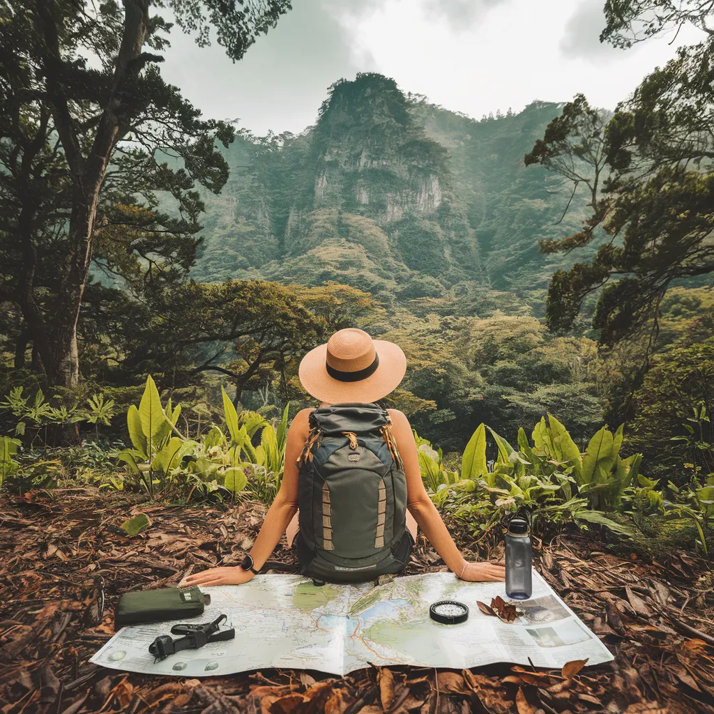 lady sitting on a blanket lookg at a mountain