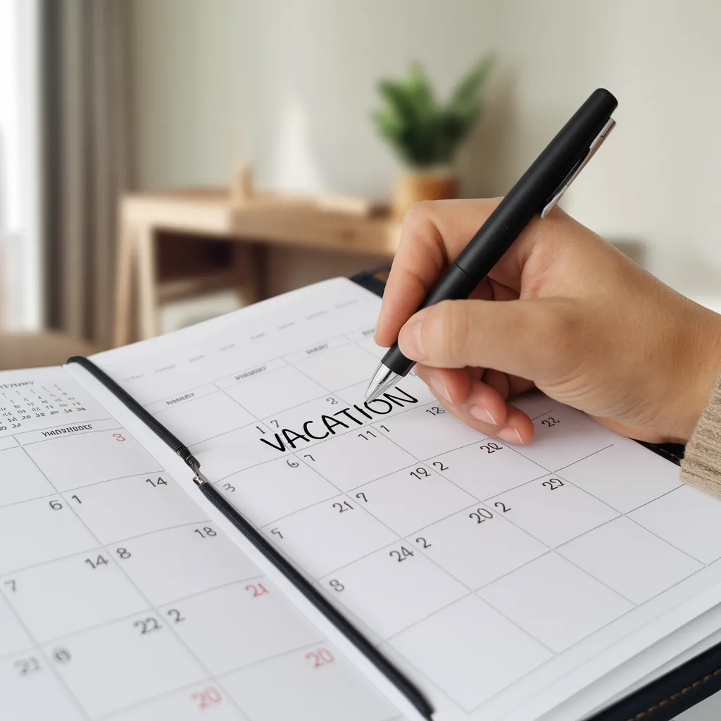 hand writing on a calendar page vacation