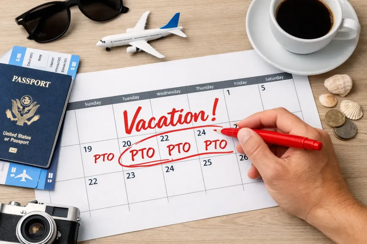 hand writing on a calendar page vacation