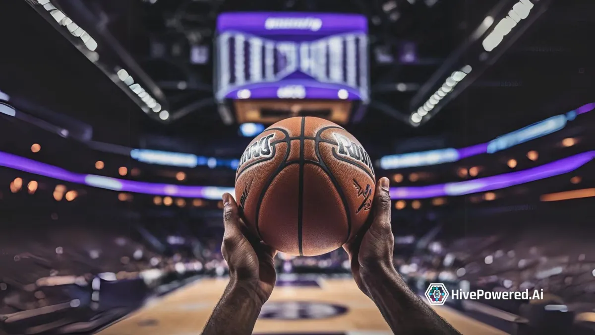 An energetic scene showcasing a Sacramento Kings basketball game with fans cheering passionately in the stands, symbolizing the power of teamwork and community spirit. The vibrant atmosphere reflects the deep sports culture of Sacramento and the excitement of professional basketball