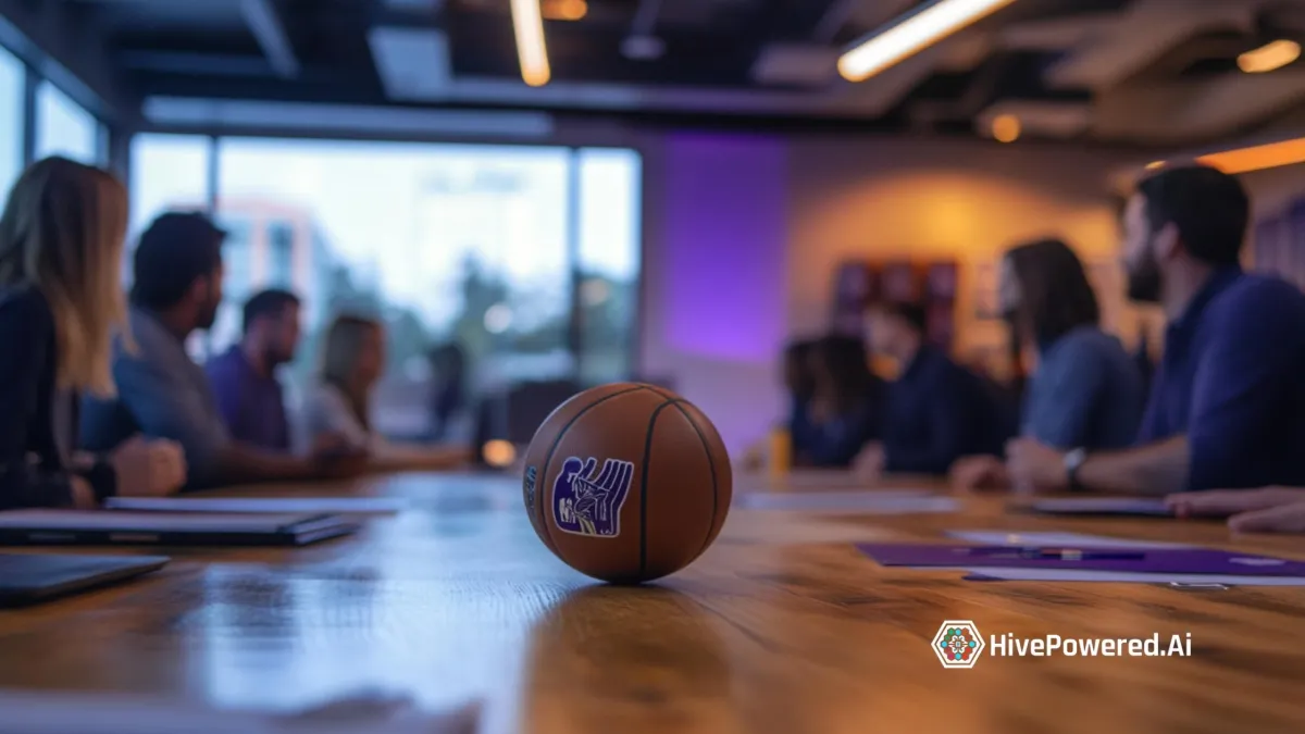 showcasing the Sacramento Kings’ sports marketing strategy, emphasizing community engagement, fan experience, and business partnerships with bold, energetic visuals and a clean, modern design