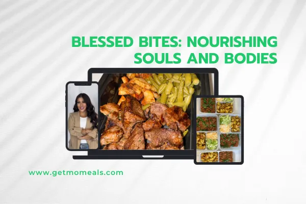 Healthy, chef-prepared meal with a prayer note on a rustic table, symbolizing Get Mo Meals' commitment to nourishing bodies and souls in the Gilbert and Phoenix area