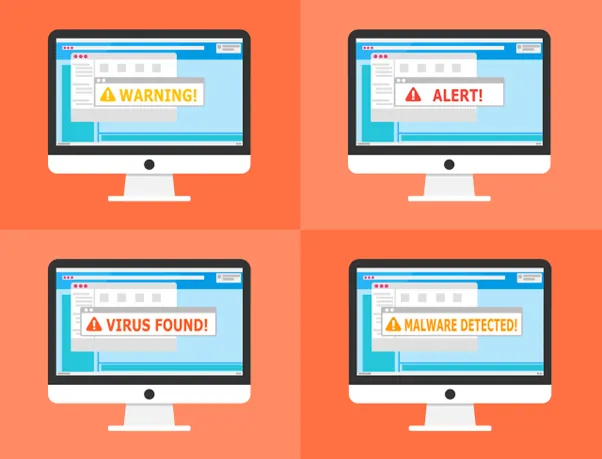 computer screens showing alerts and warnings
