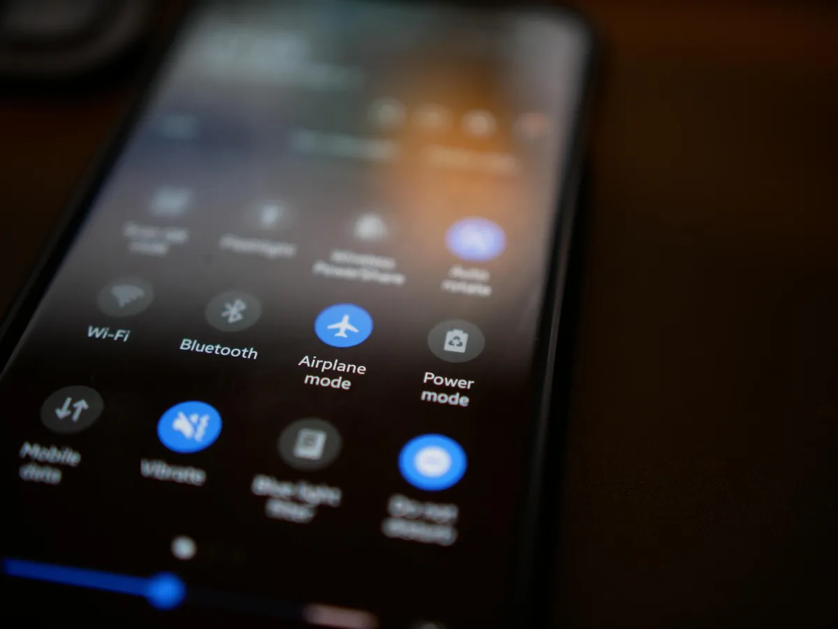 Close up of a phone screen with "Airplane mode" selected.