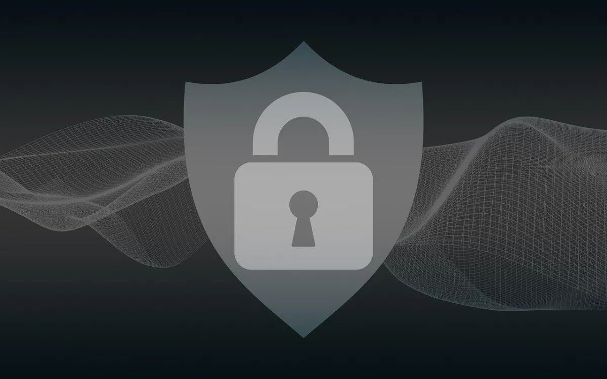 Greyscale image of a lock symbol on a shield.