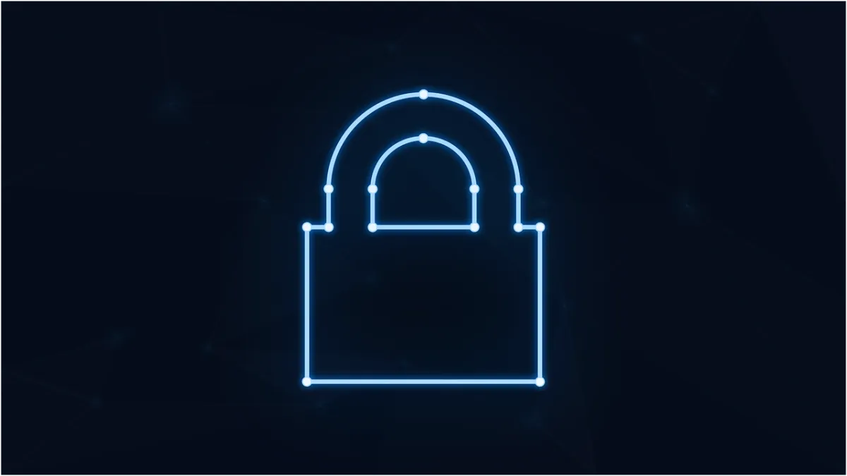 Neon Padlock Cybersecurity symbol.
