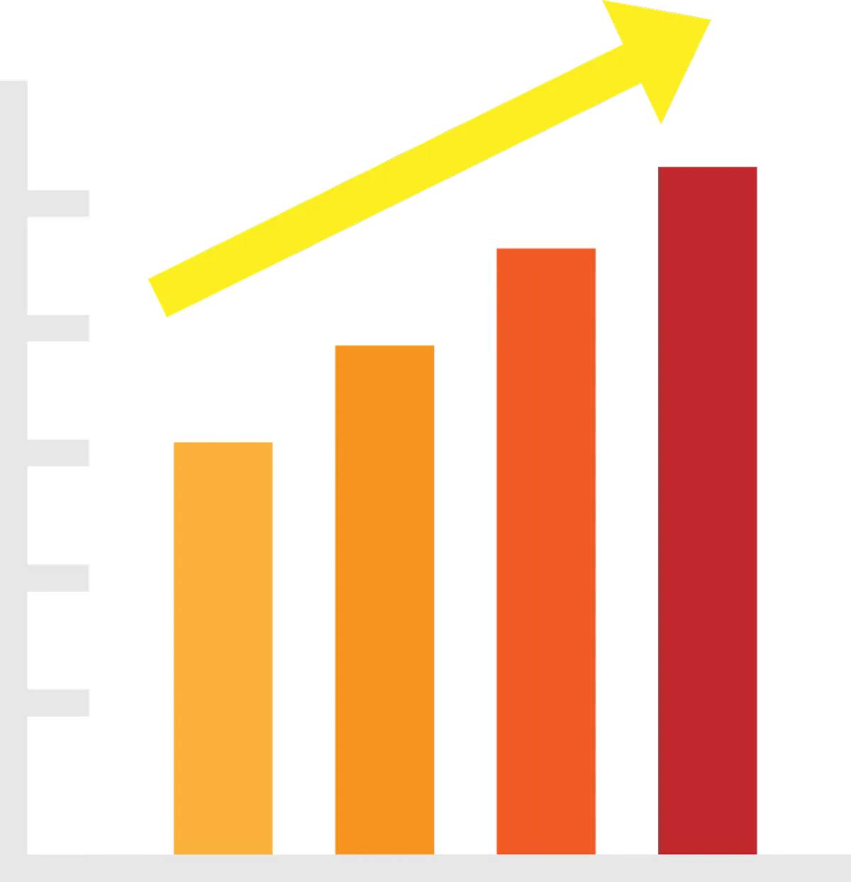 Graph bar chart, four bars with an arrow pointing towards the incline.