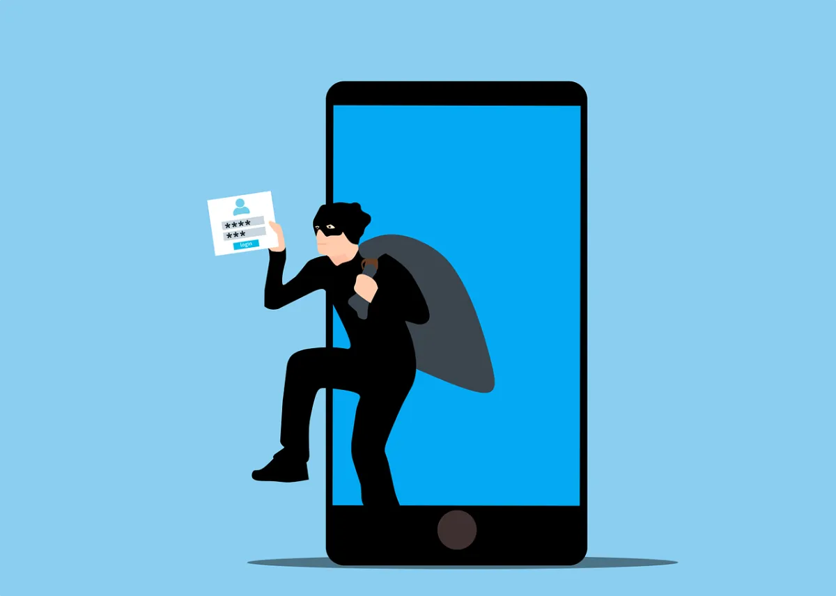 A criminal stealing someone's password from their smartphone.